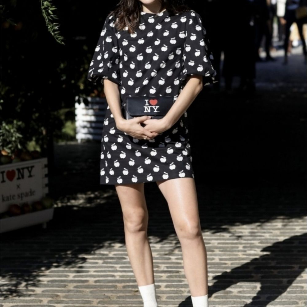 Kate Spade Black Apple Print Taxi Dress Size 2 NWT